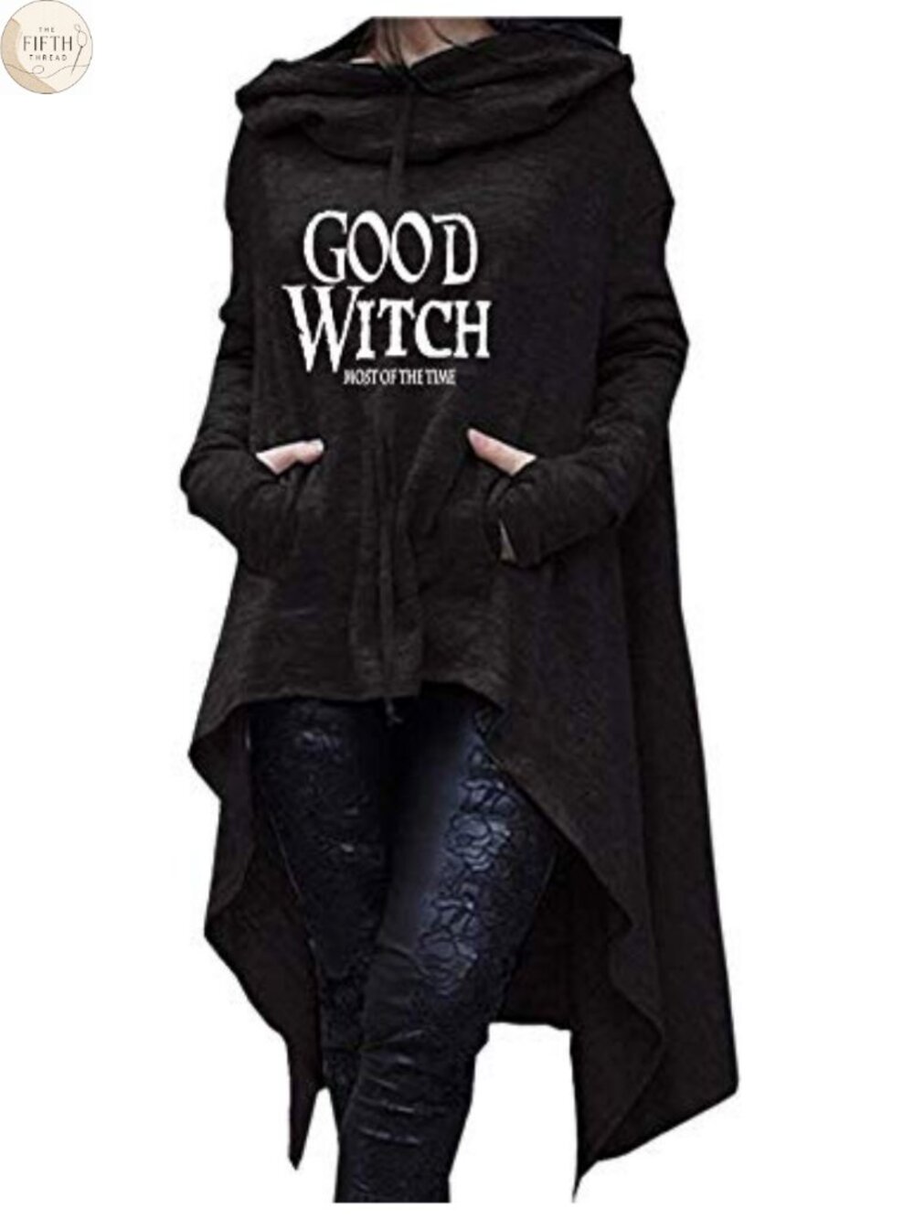Oversized Long Sleeve Hoodie Tunic Pullover with Irregular Hem